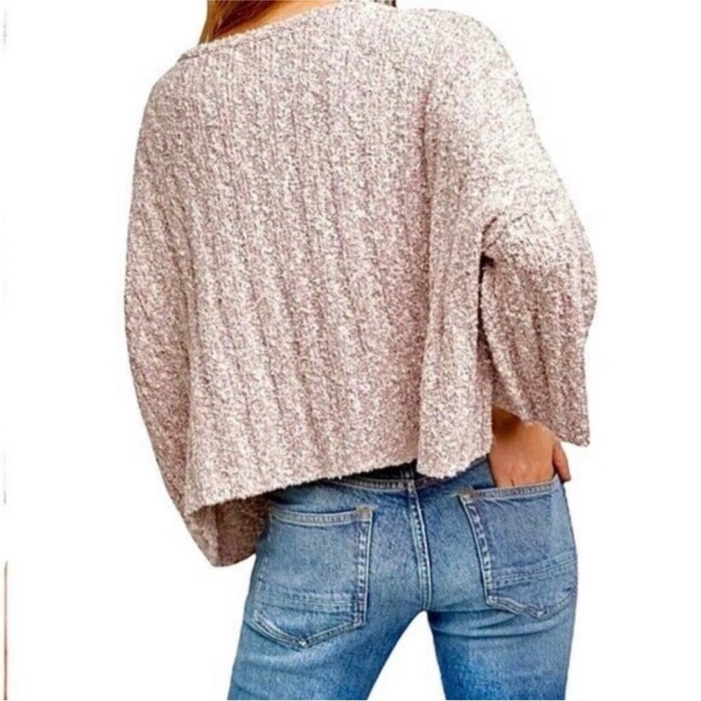 Free People Textured Knit Sweater mauve  and Cream wide sleeve ribbed sweater - Picture 3 of 11